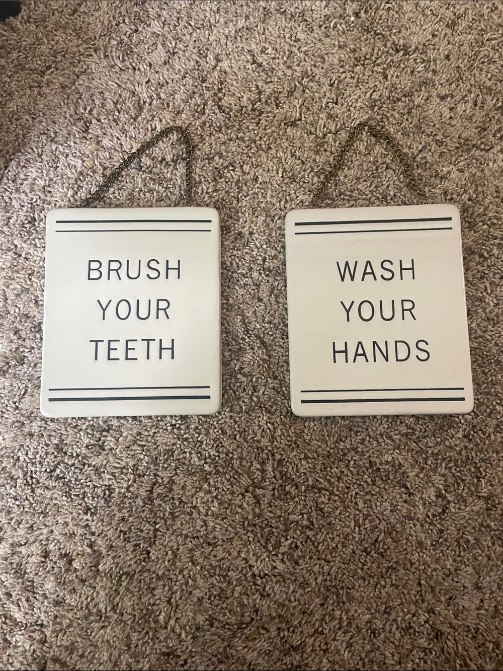 2 Stone Bathroom Wall Hanging Signs
